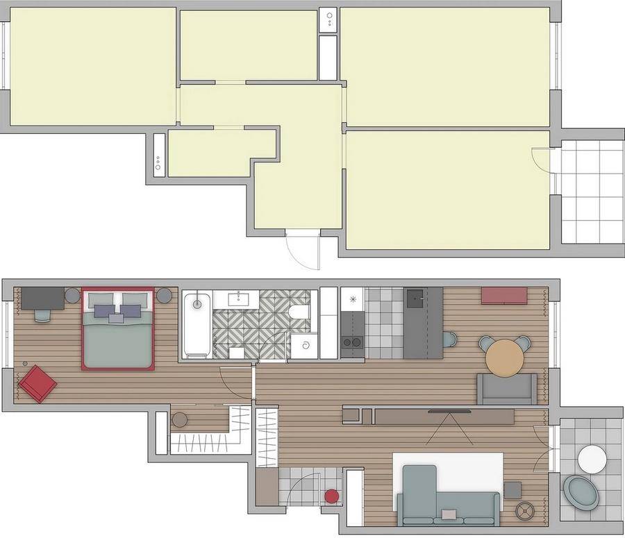 A férfias alapnak színekkel és érdekes formákkal adott érzelmi töltetet a lakberendező, 69 m²
