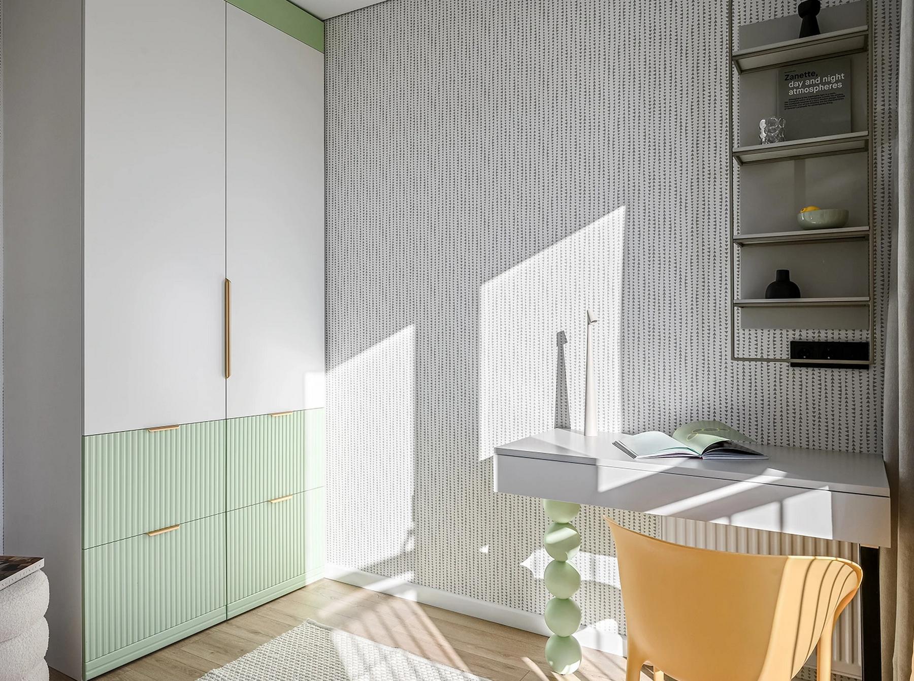 Finom púderes színek díszítik a fiatal pár új otthonát, 61m2-es lakás