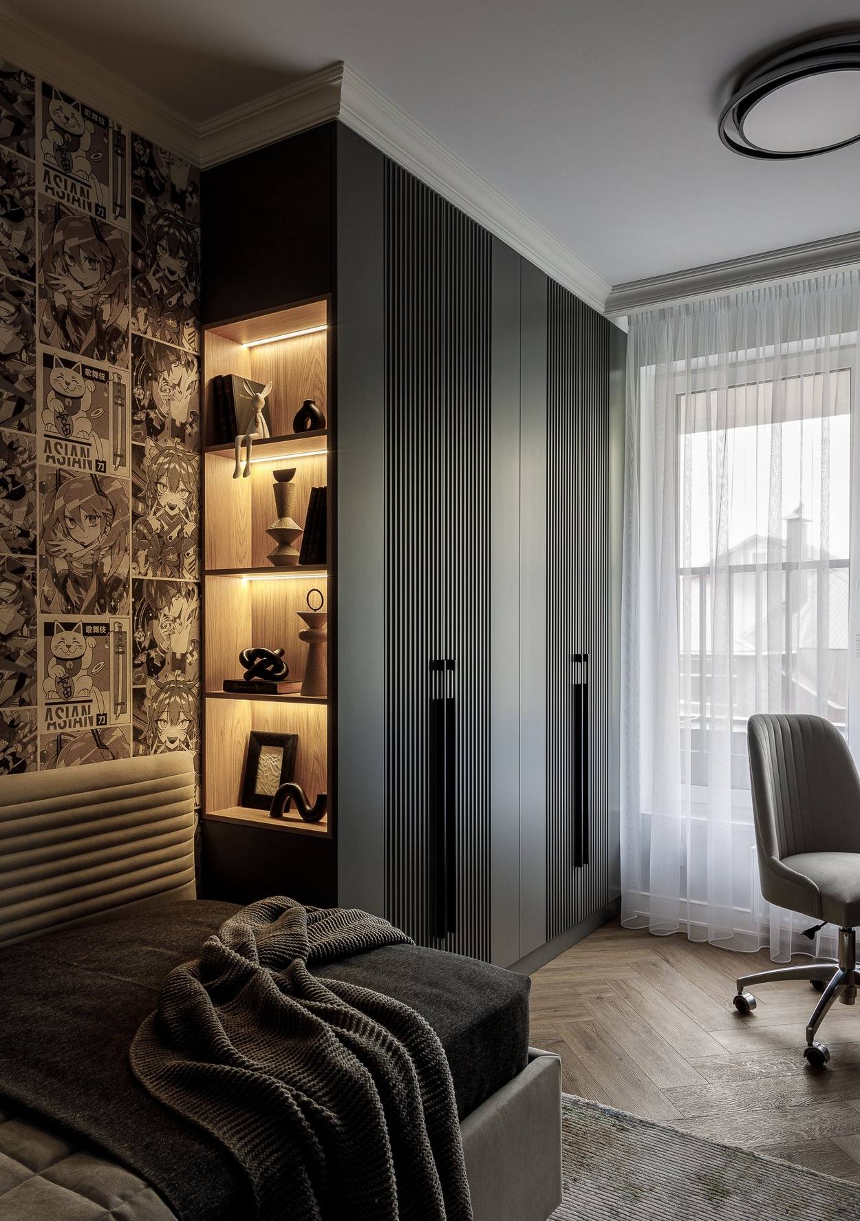 Elegáns, átgondolt, sikkes enteriőr háromszobás lakásban Elegáns, átgondolt, sikkes enteriőr háromszobás lakásban