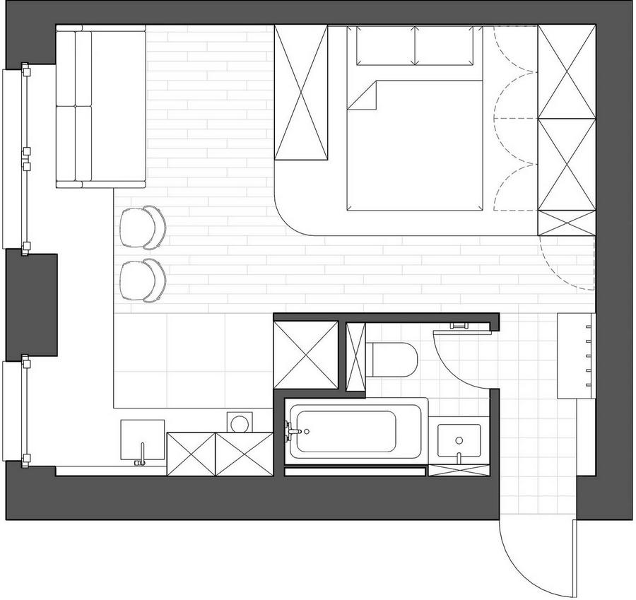 Informatikus lány kreatívan berendezett, színes, 25 m2-es lakása dobogóra emelt ággyal Informatikus lány kreatívan berendezett, színes, 25 m2-es lakása dobogóra emelt ággyal
