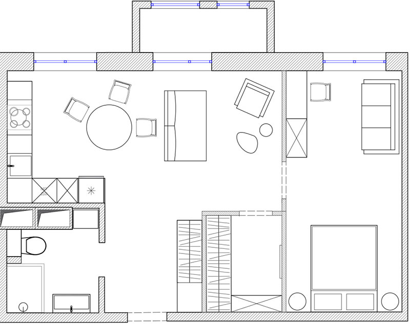Konyha lett a fő látványelem: természetes kő és üde zöld árnyalatok 56 m²‑es lakásban