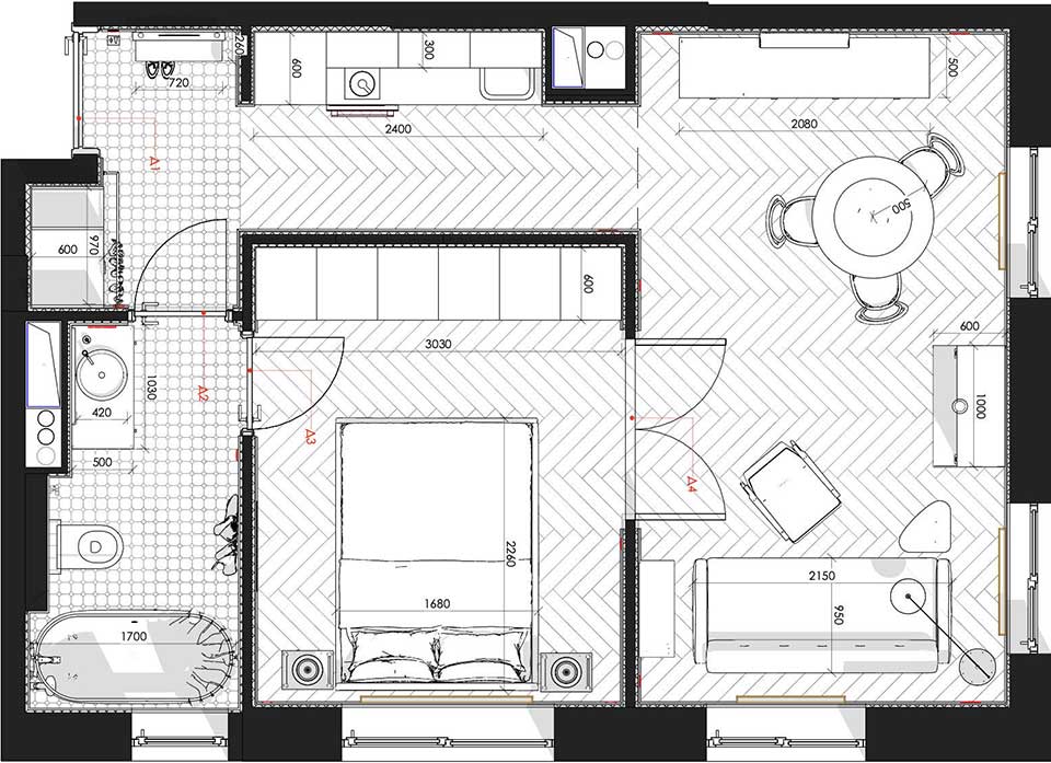 Körbejárható alaprajz nő modern klasszikus otthonában: színes előszoba, felújított kredenc