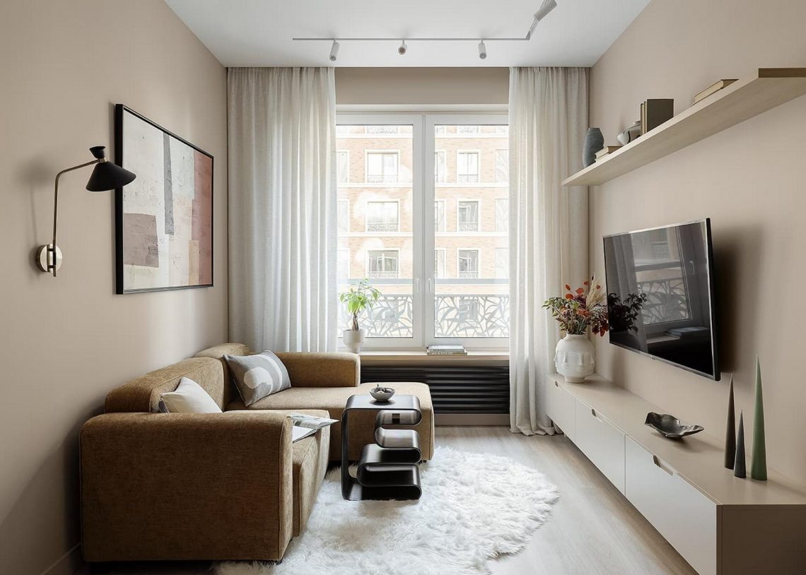 Otthonos bézs színvilág, egyszerű megoldások férfi szépen felújított lakásában, 50 m²