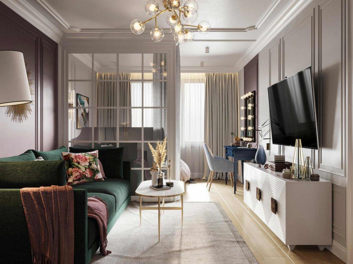 Nagyon otthonos és stílusos berendezés fiatal nő 33m2-es lakásában