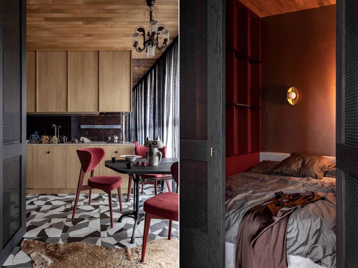 Agyagos, meleg színek és szokatlan részletek 35m2-en