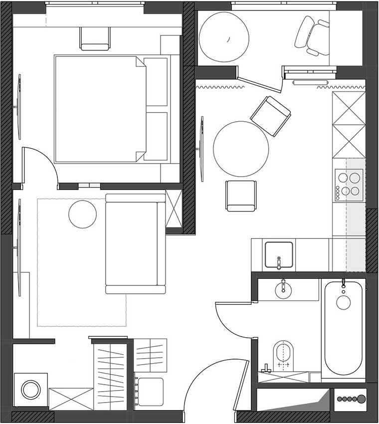 Élhetőbb elosztással újították fel a fiatal nő egyszobás lakását, 40m2 Élhetőbb elosztással újították fel a fiatal nő egyszobás lakását, 40m2