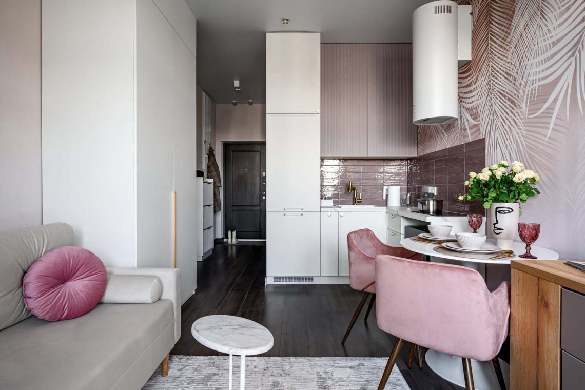 Végzős egyetemista lánynak berendezett 22m2-es garzonlakás multifunkcionális térrel