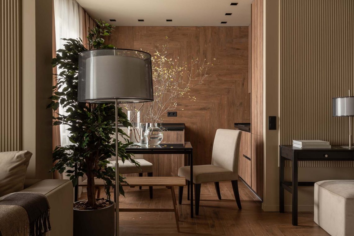 Otthonos minimalizmus meleg karamell barna színvilággal 40 m2-en