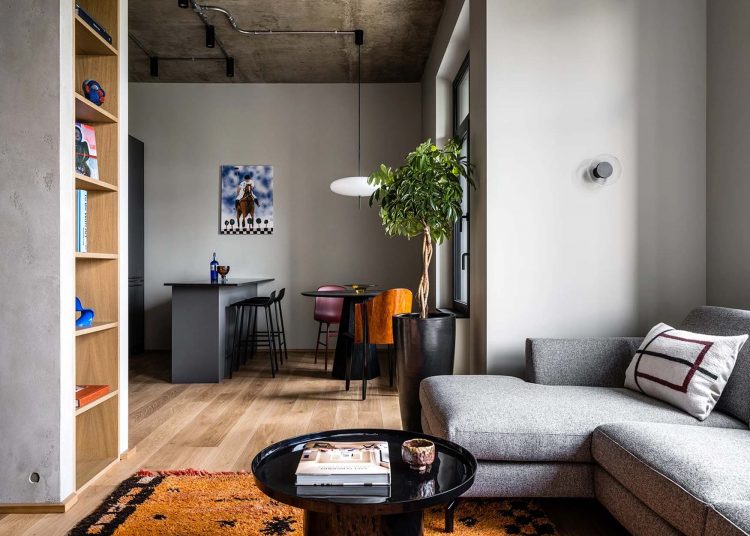 Beton és dekorvakolat: férfias karakter új építésű, 45 m2-es lakásban