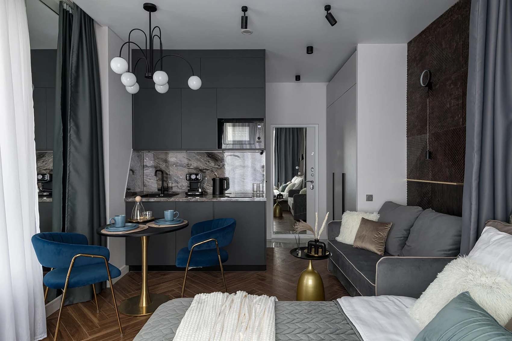 Egy lakosztály hangulatával rendezték be a kiadásra szánt kis lakást Egy lakosztály hangulatával rendezték be a kiadásra szánt kis lakást