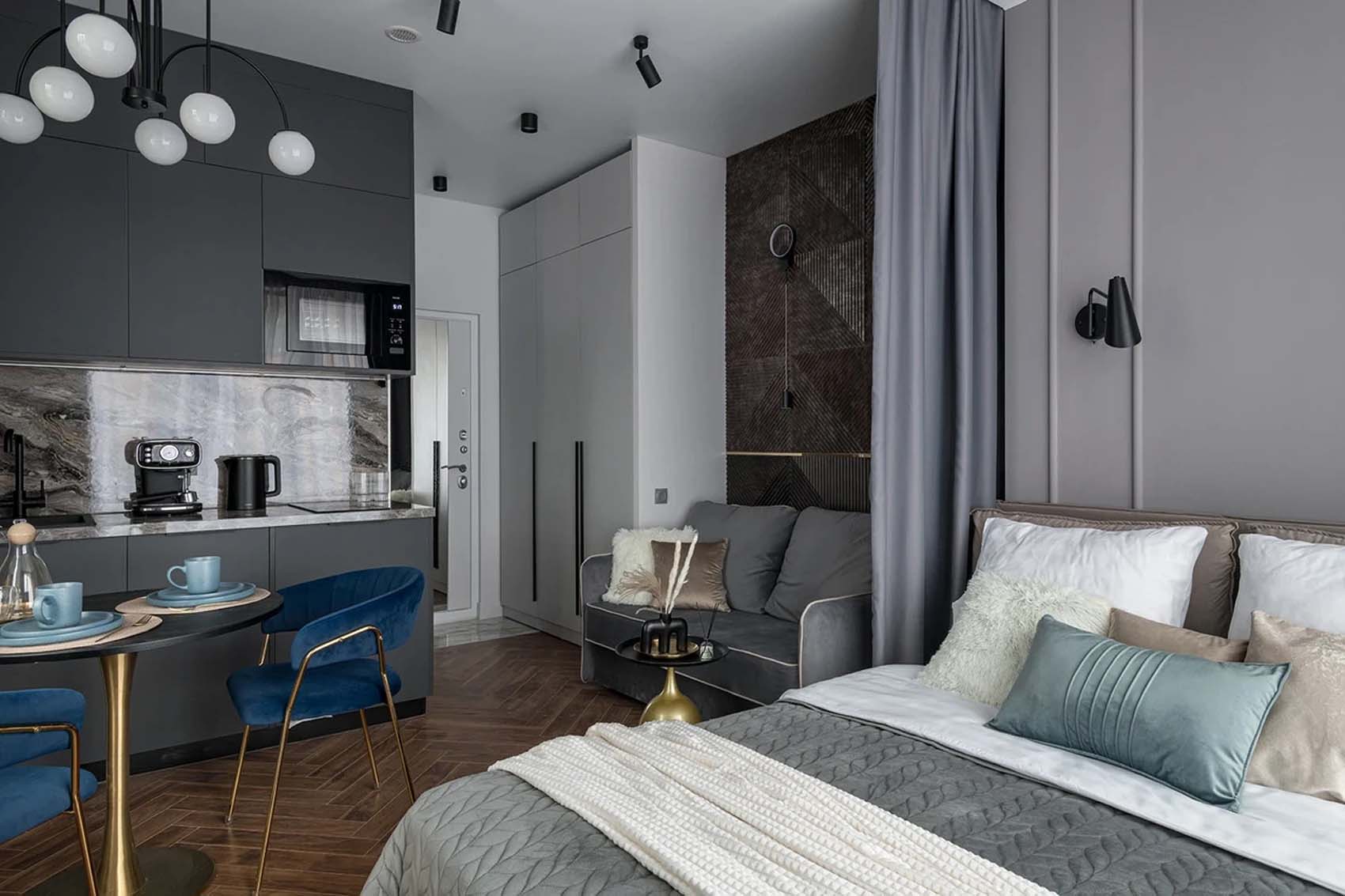 Egy lakosztály hangulatával rendezték be a kiadásra szánt kis lakást Egy lakosztály hangulatával rendezték be a kiadásra szánt kis lakást