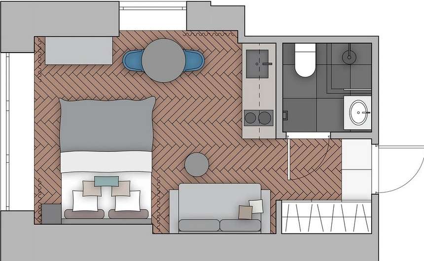 Egy lakosztály hangulatával rendezték be a kiadásra szánt kis lakást Egy lakosztály hangulatával rendezték be a kiadásra szánt kis lakást