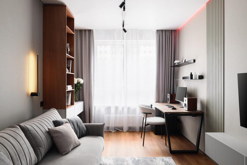 Modern, minimalizmusba hajló berendezés, monokróm enteriőr