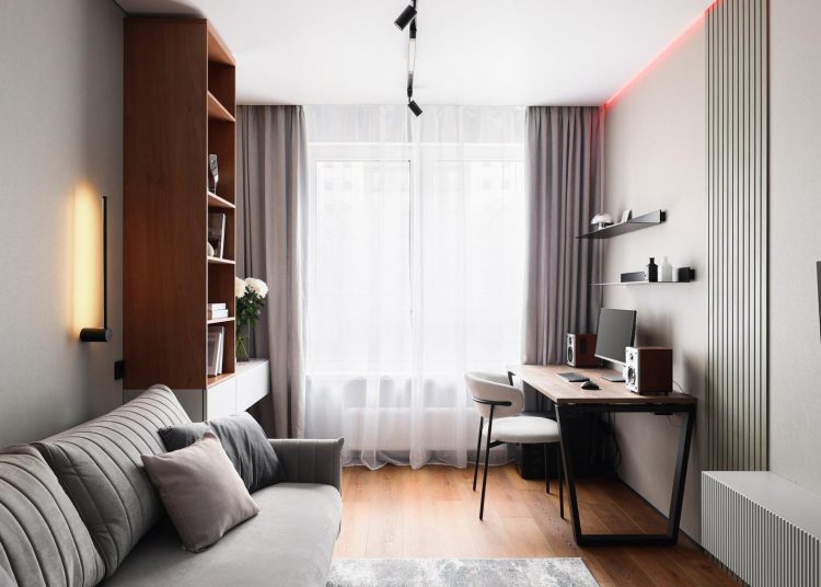 Modern, minimalizmusba hajló berendezés, monokróm enteriőr