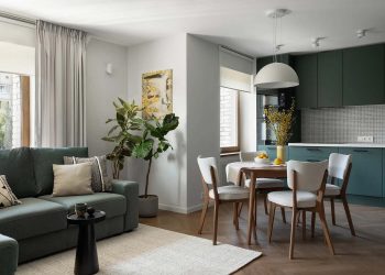 60 m2-es lakás átalakítása fiatal családnak zöld árnyalatokkal