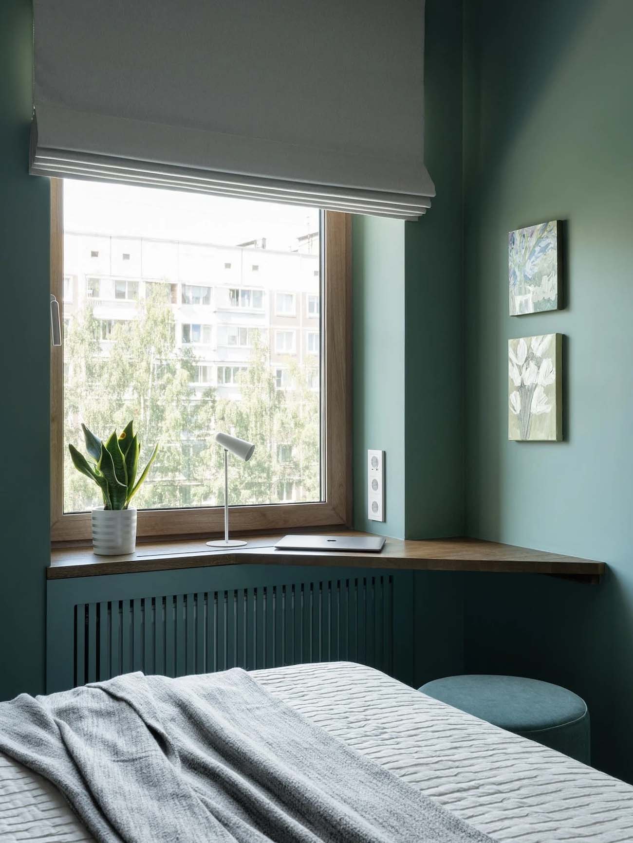 60 m2-es lakás átalakítása fiatal családnak zöld árnyalatokkal