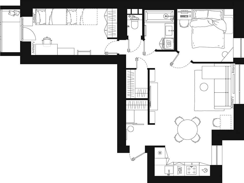 60 m2-es lakás átalakítása fiatal családnak zöld árnyalatokkal