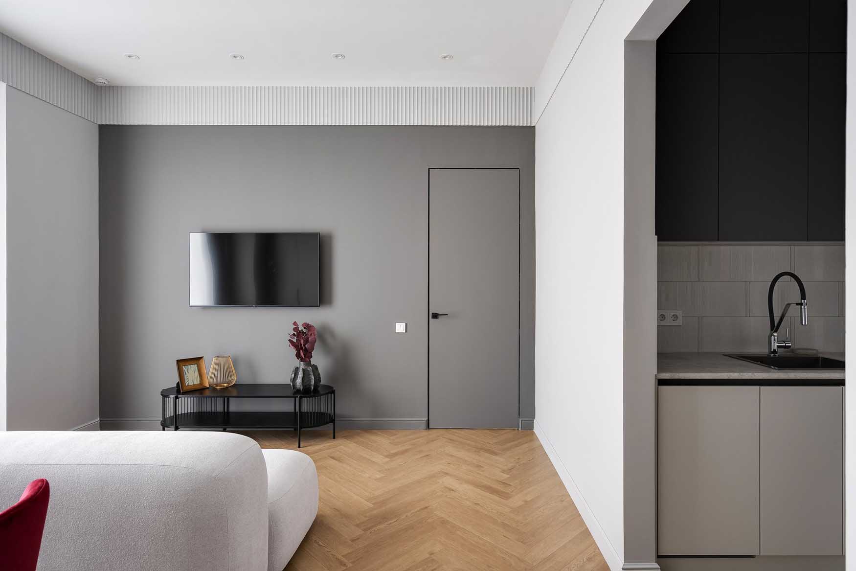 Üzletasszony modern lakása szokatlan konyha kialakítással, 45 m2 Üzletasszony modern lakása szokatlan konyha kialakítással, 45 m2