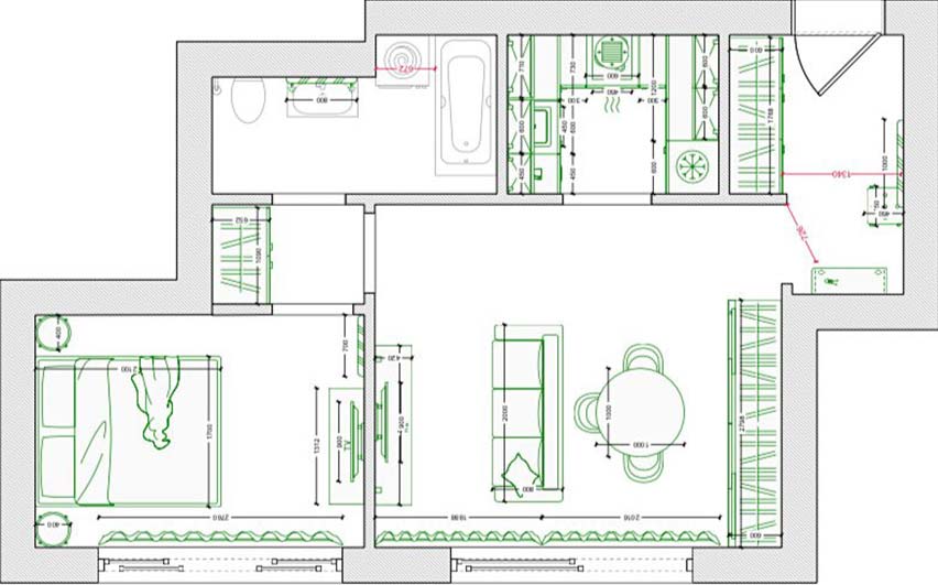 Üzletasszony modern lakása szokatlan konyha kialakítással, 45 m2 Üzletasszony modern lakása szokatlan konyha kialakítással, 45 m2