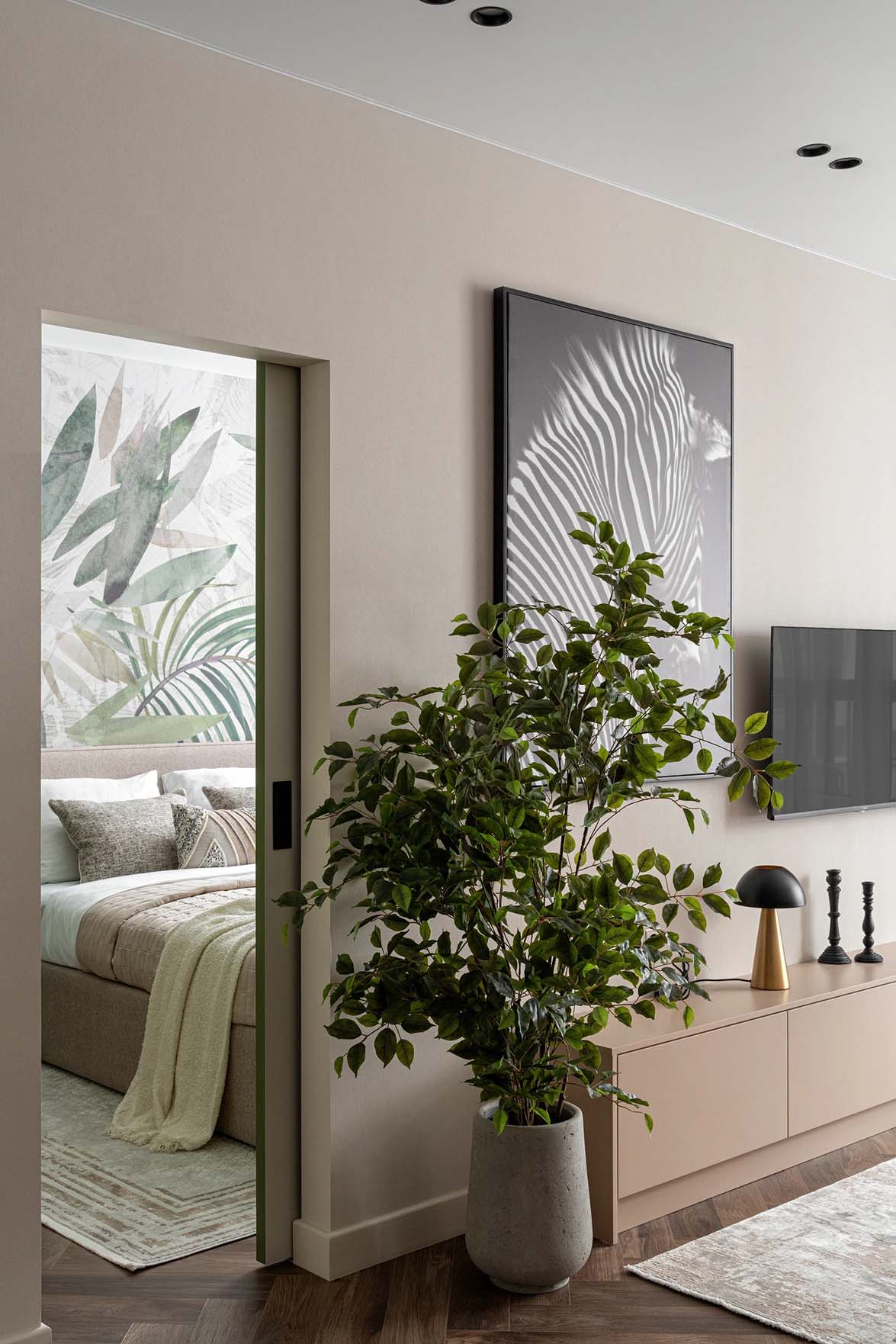 Trópusi mintás tapéta, zöld árnyalatok, 3D falpanel: háló- és fürdőszoba dekoráció