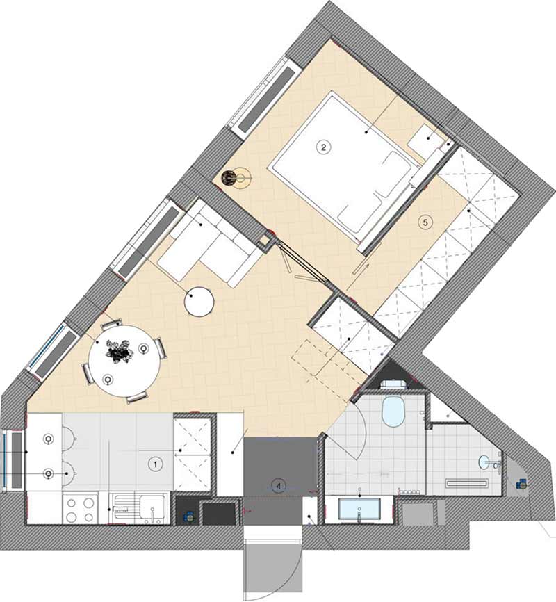 Fehér, szürke és fekete harmóniája 40 m2-es lakásban Fehér, szürke és fekete harmóniája 40 m2-es lakásban