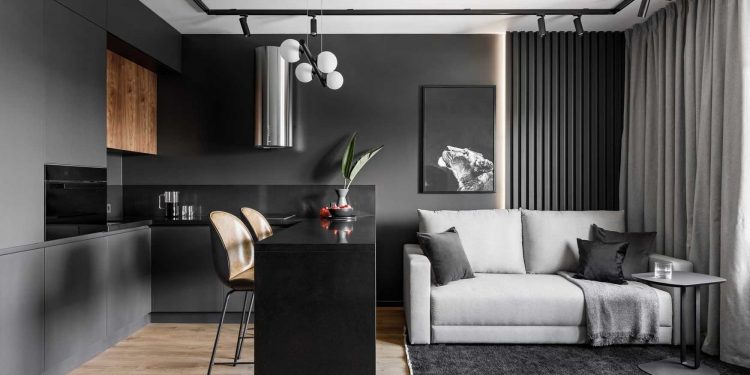 Grafitszürke és betonhatású dekorvakolat: férfias minimalista otthon