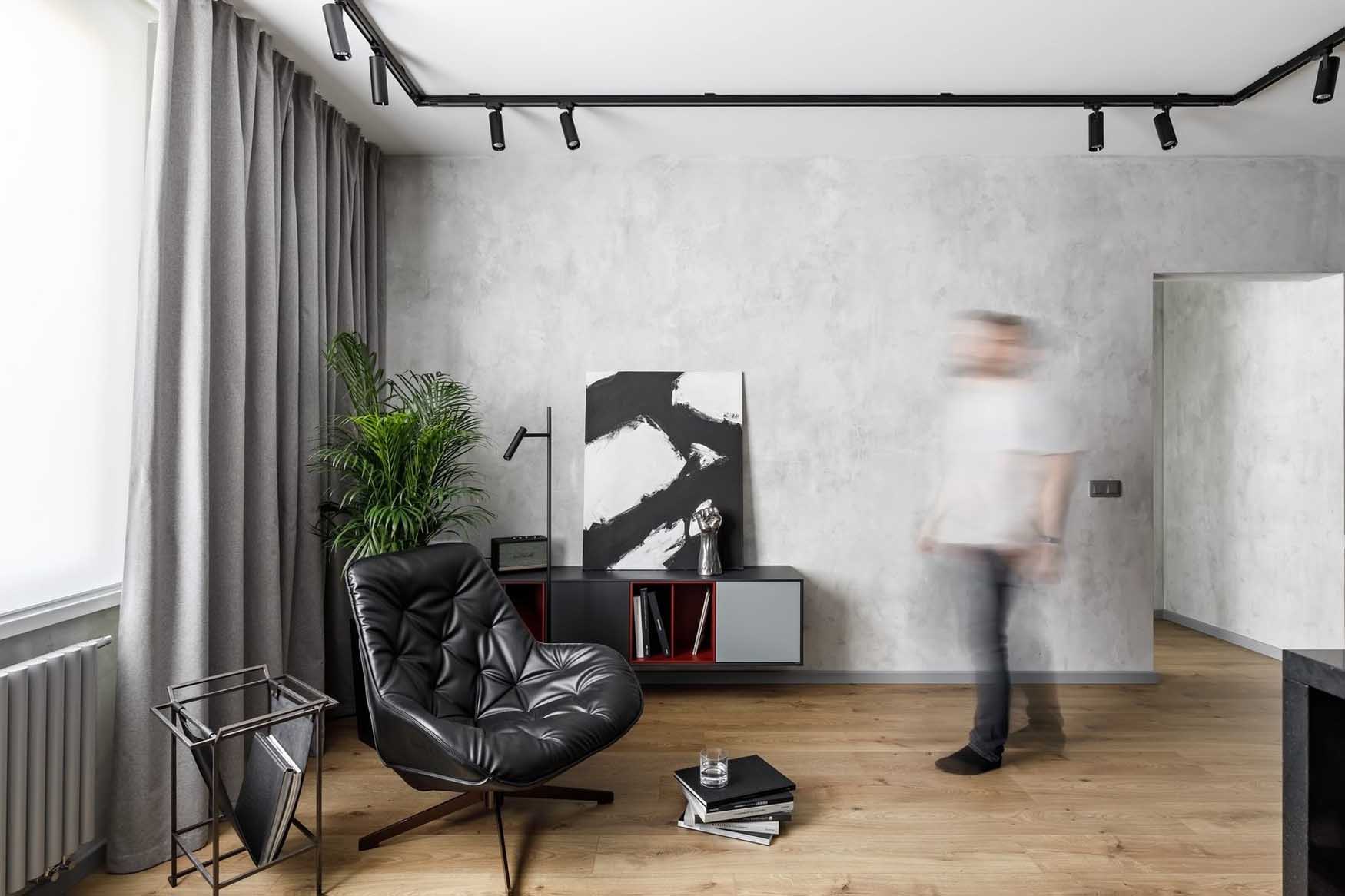 Grafitszürke és betonhatású dekorvakolat: férfias minimalista otthon Grafitszürke és betonhatású dekorvakolat: férfias minimalista otthon