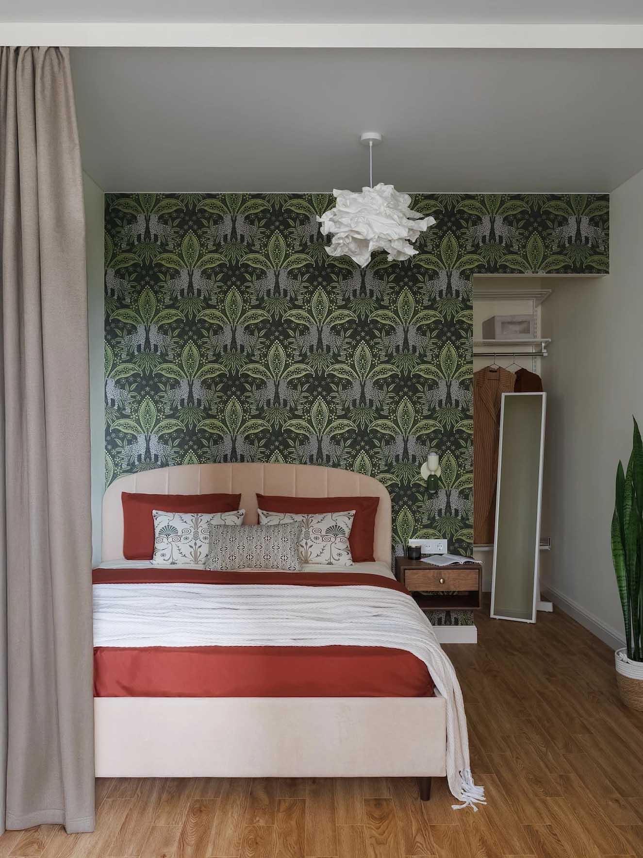 Hálószoba mögé rejtett gardróbhelyiség és tágasság 39 m2-es lakásban Hálószoba mögé rejtett gardróbhelyiség és tágasság 39 m2-es lakásban