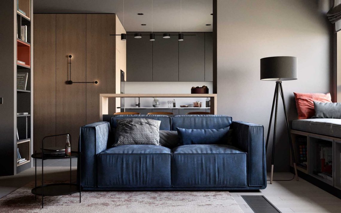 Ideális elosztás és színvilág egy egyedül élő férfi otthonában