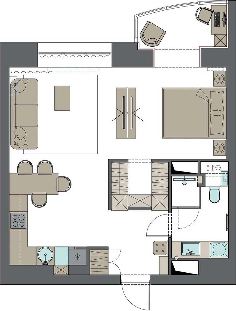 Kis lakás, bátor térszervezés és letisztult design