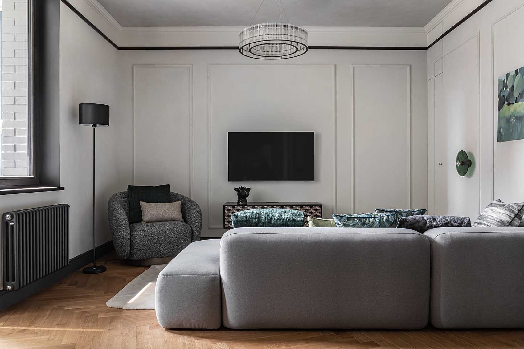 Zöld, szürke, bézs, terrazzo és rejtett tárolórendszerek 75 m2-en Zöld, szürke, bézs, terrazzo és rejtett tárolórendszerek 75 m2-en