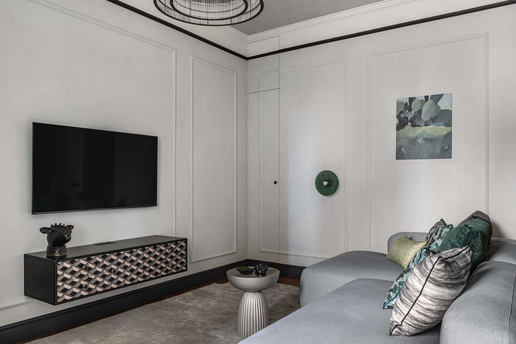 Zöld, szürke, bézs, terrazzo és rejtett tárolórendszerek 75 m2-en Zöld, szürke, bézs, terrazzo és rejtett tárolórendszerek 75 m2-en