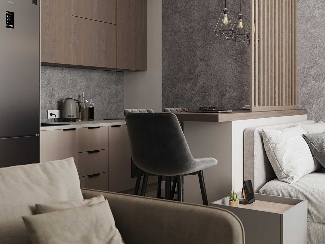 Stílusos monokróm dizájn 29 m2-es lakásban