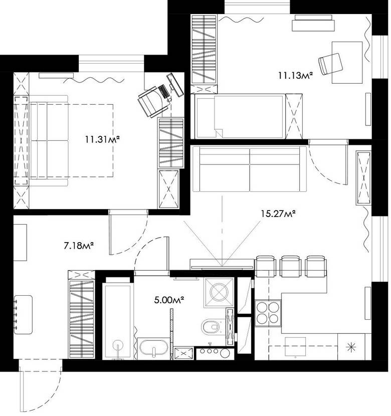 50 m2-en kisgyermekes család: színes mennyezetek, okos zónázás 50 m2-en kisgyermekes család: színes mennyezetek, okos zónázás