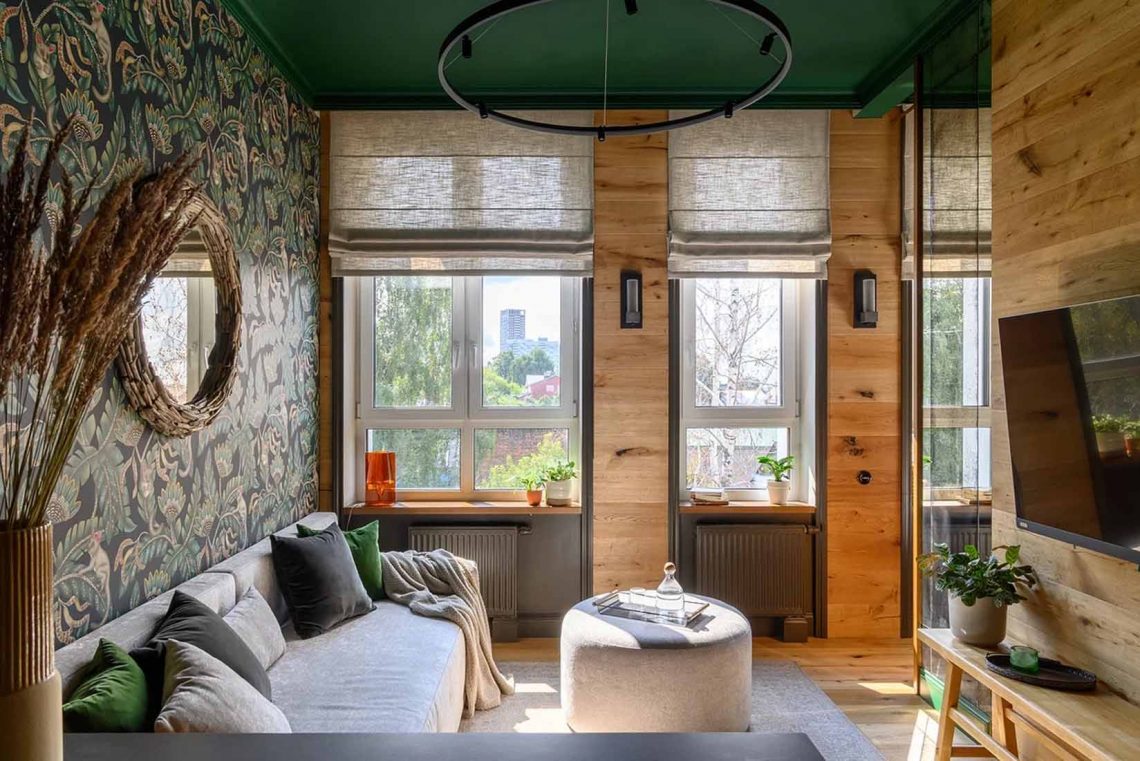 Természetes anyagok és színpaletta, harmonikus eklektika 43 m2-en