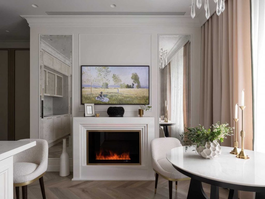 Igényes lakásfelújítás, látványkandalló, konyhasziget