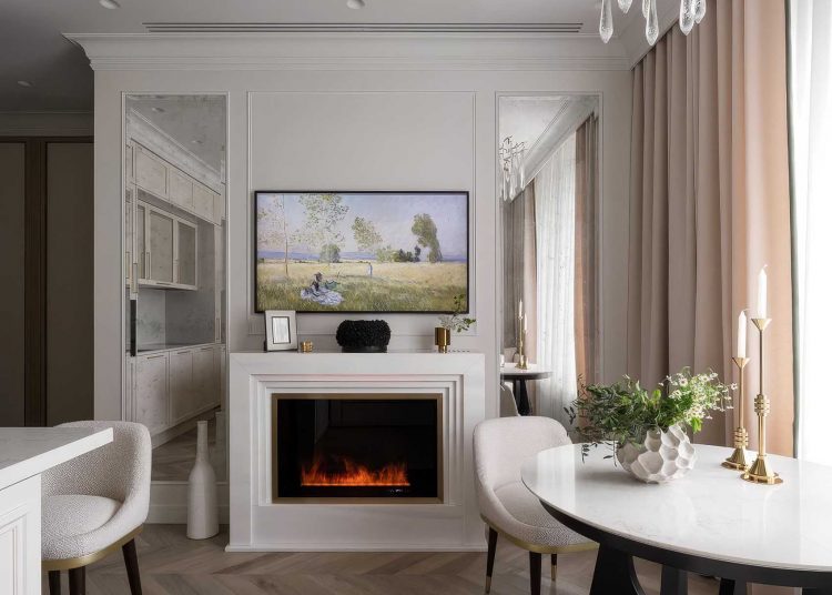 Igényes lakásfelújítás, látványkandalló, konyhasziget