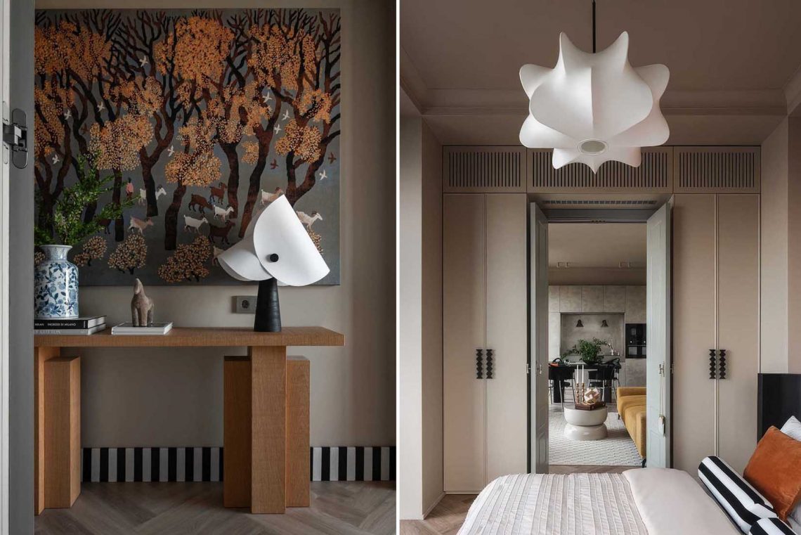 Modern eklektika lágy, semleges színekkel, meleg textíliákkal és a természetes textúrákkal