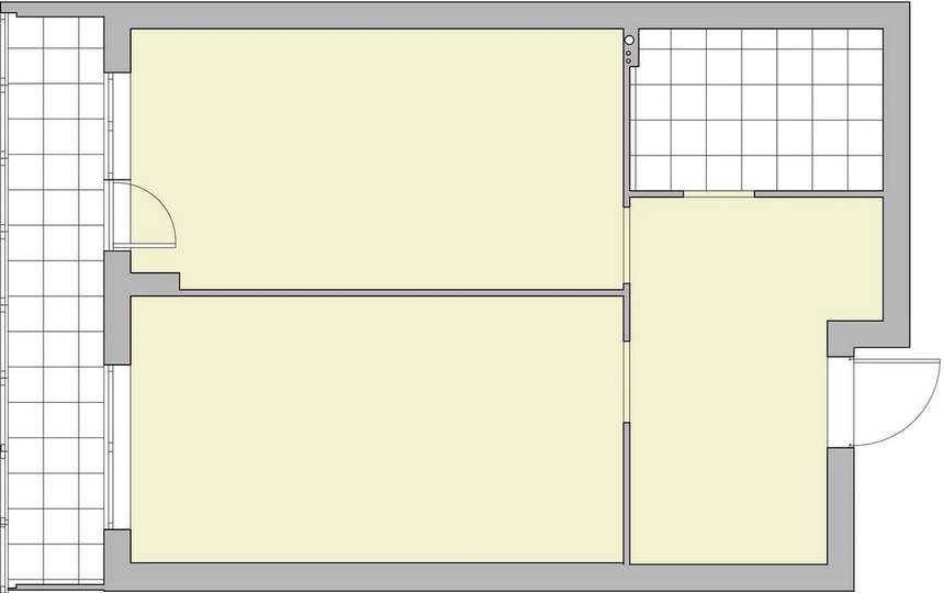 Színes zónák, nyers beton felületek, üvegtégla 48 m2-en Színes zónák, nyers beton felületek, üvegtégla 48 m2-en