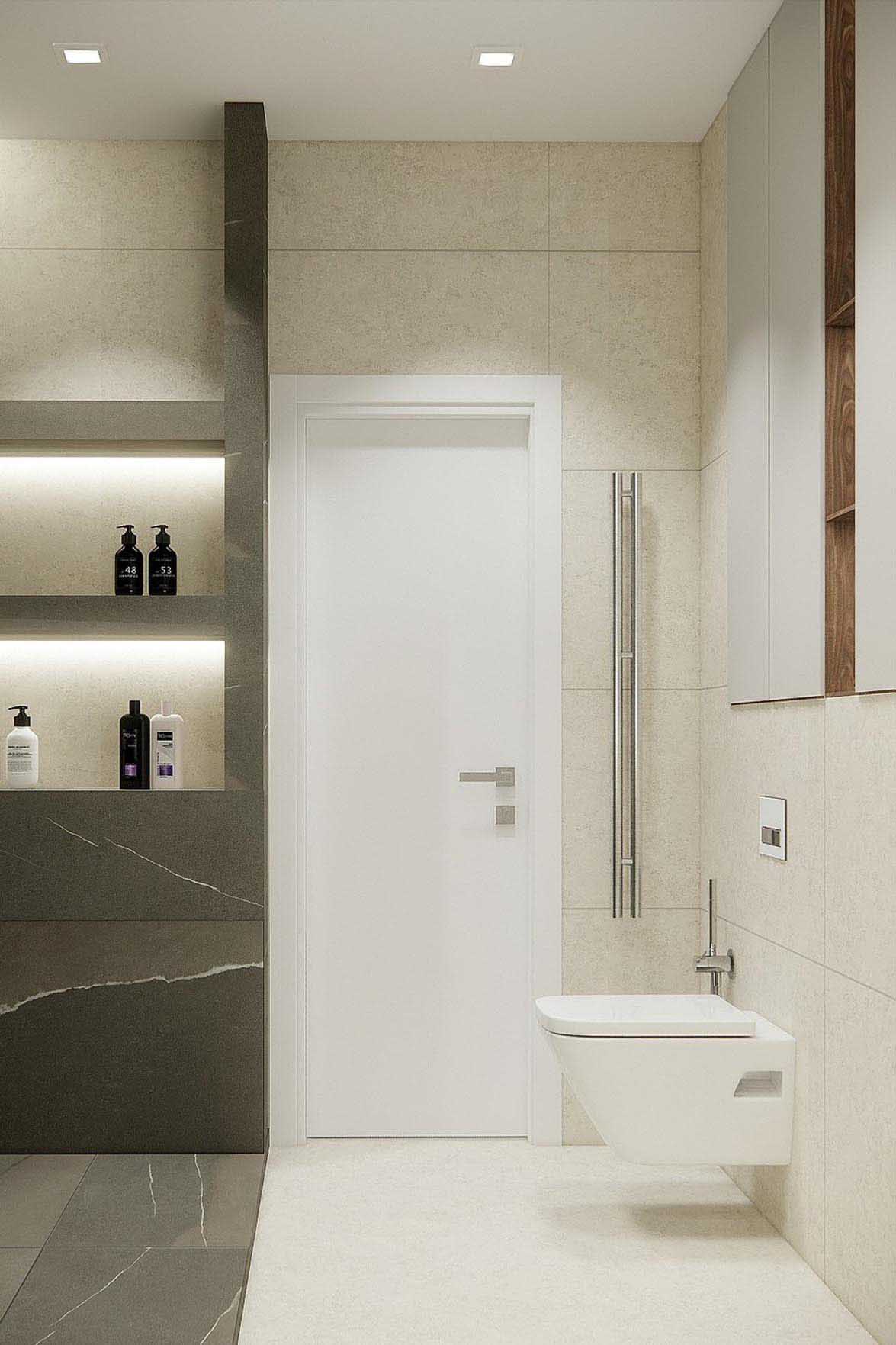 Modern otthon semleges színpalettával és tengerkék kiegészítőkkel