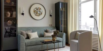 Különleges konyha, kék és bézs árnyalatok 39 m2-en