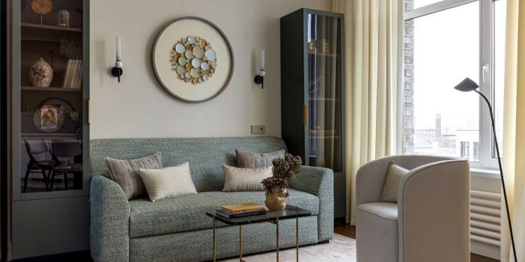 Különleges konyha, kék és bézs árnyalatok 39 m2-en