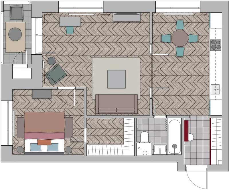 Bátor színhasználat, különleges tapéták 67 m2-es lakásban Bátor színhasználat, különleges tapéták 67 m2-es lakásban