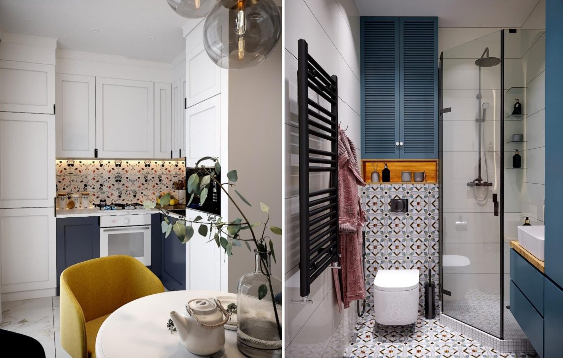 Zónák falak nélkül egy praktikus és esztétikus kis lakásban