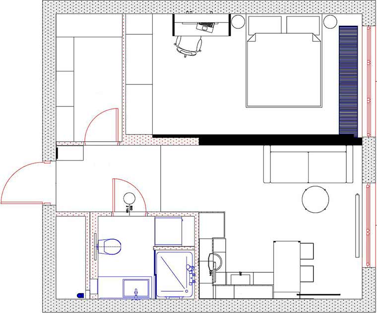 Funkcionális, világos kislakás eltolható üvegfallal