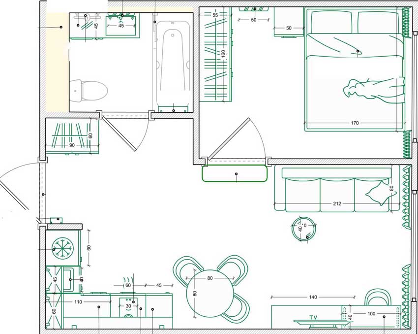 Fehér skandináv minimalizmus rózsaszín dekorációval, 32 m2 Fehér skandináv minimalizmus rózsaszín dekorációval, 32 m2