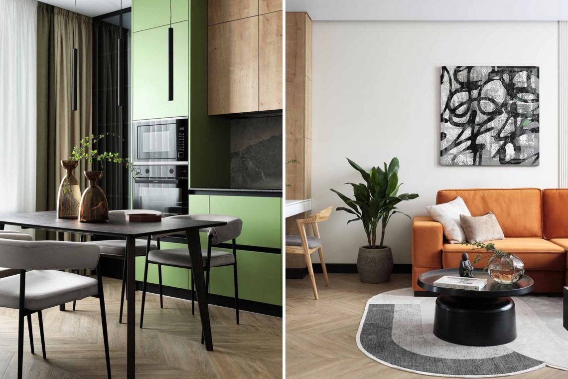 Kényelmes és modern enteriőr kétszobás lakásban