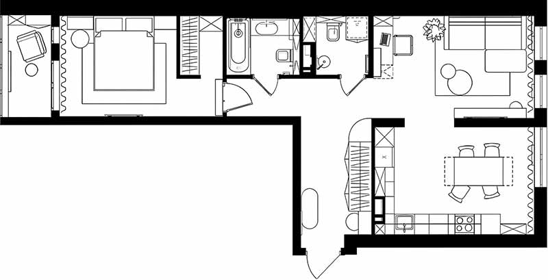 Kényelmes és modern enteriőr kétszobás lakásban Kényelmes és modern enteriőr kétszobás lakásban