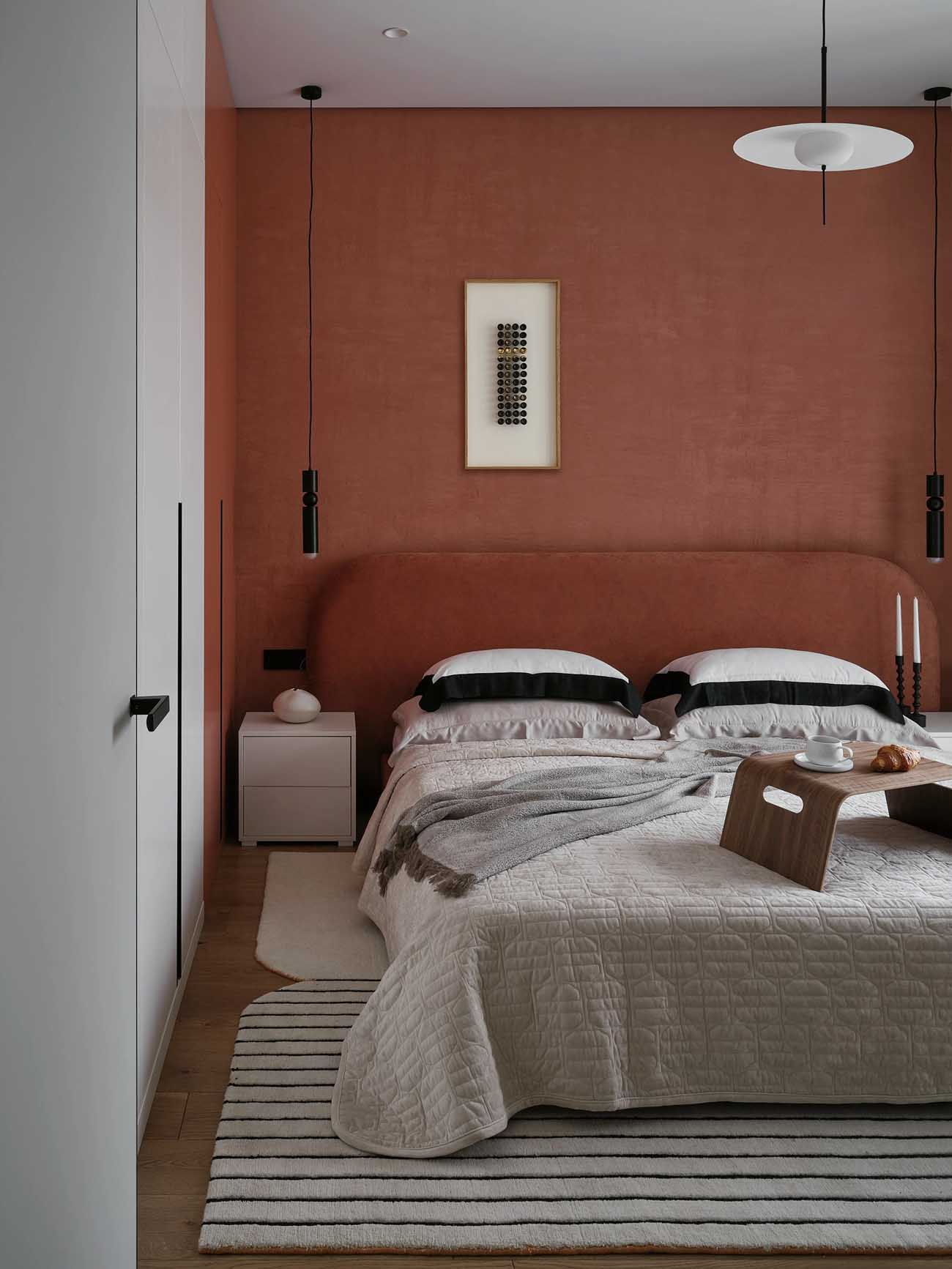 Kislakás zsályazöld kék és terrakotta színekkel Kislakás zsályazöld kék és terrakotta színekkel