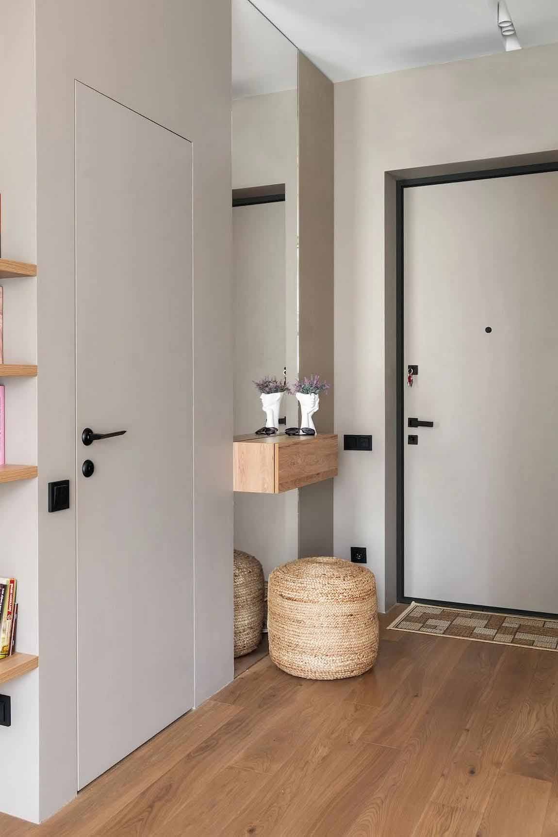 Púderes terrakotta, fa és fehér, minimalista stílus 40 m2-en